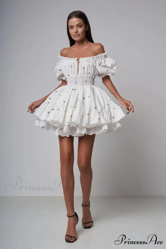 Elara Puff Stylish Sleeve Mini Dress White / M