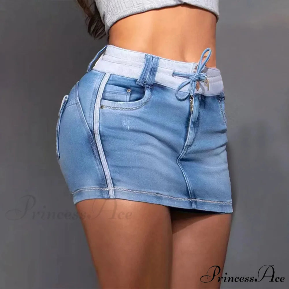 Elastic Cargo Envelop Denim Skirt Blue / S skirts-250223