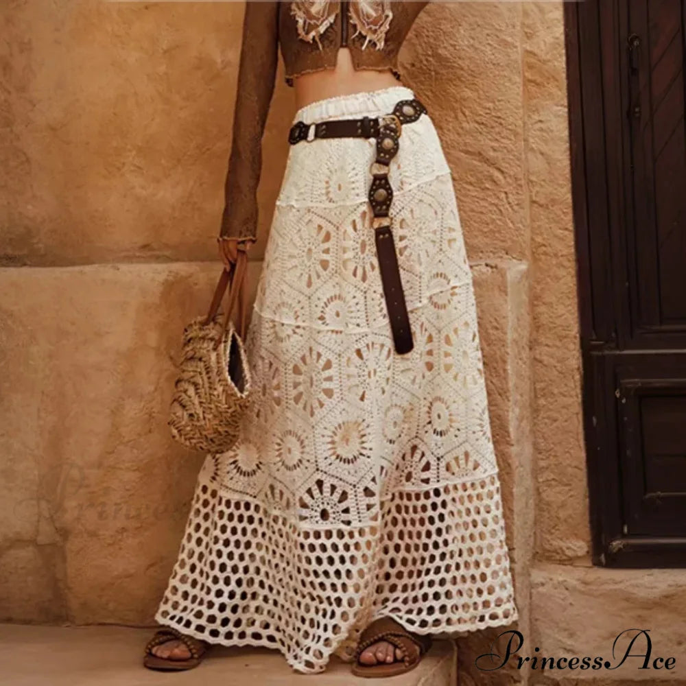 Elastic Crocheted Knit Skirt APRICOT / One Size skirts-250223