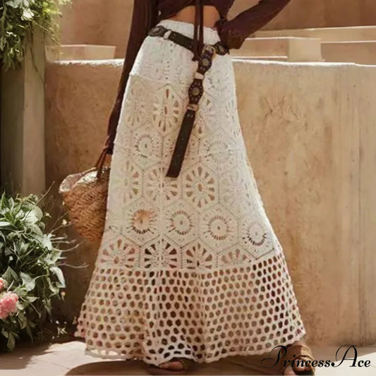 Elastic Crocheted Knit Skirt APRICOT / One Size skirts-250223