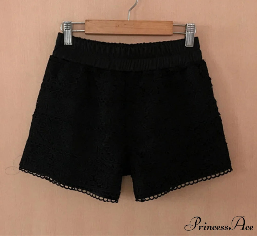 Elastic High Waist Lace Shorts black shorts / S