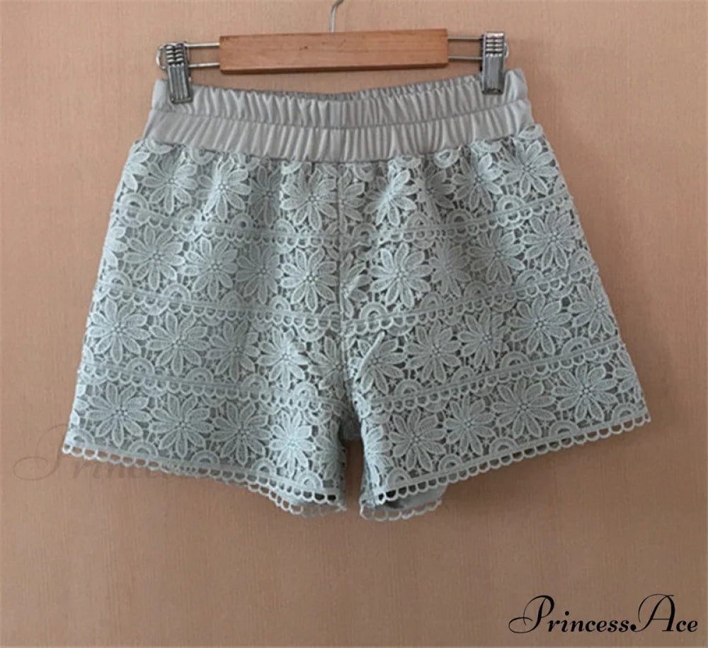 Elastic High Waist Lace Shorts light grey shorts / S