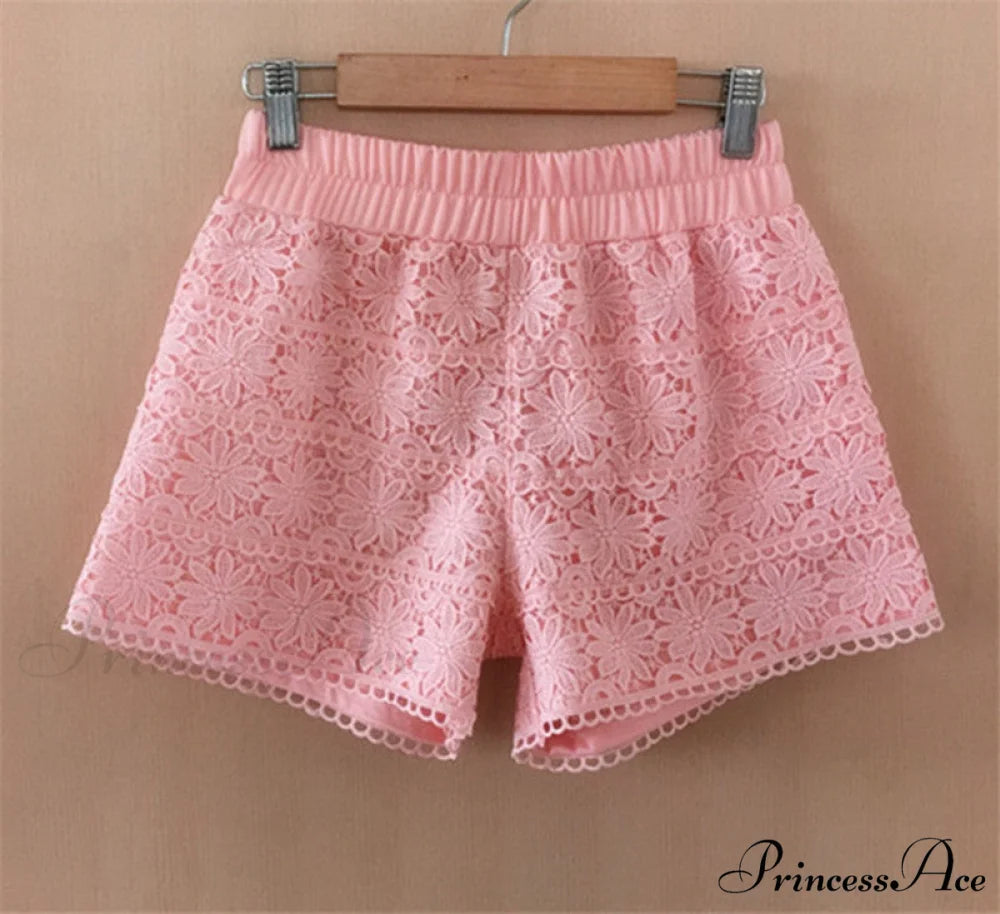 Elastic High Waist Lace Shorts pink shorts / S