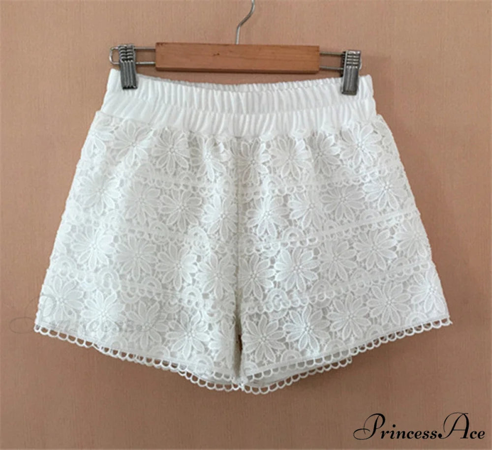 Elastic High Waist Lace Shorts white shorts / S
