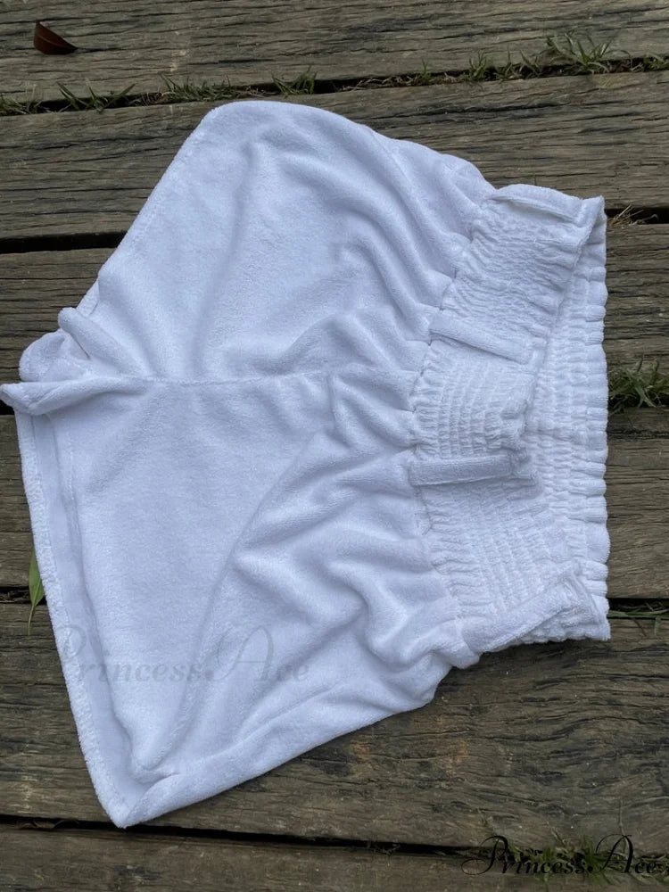 Elastic High Waist White PU Shorts