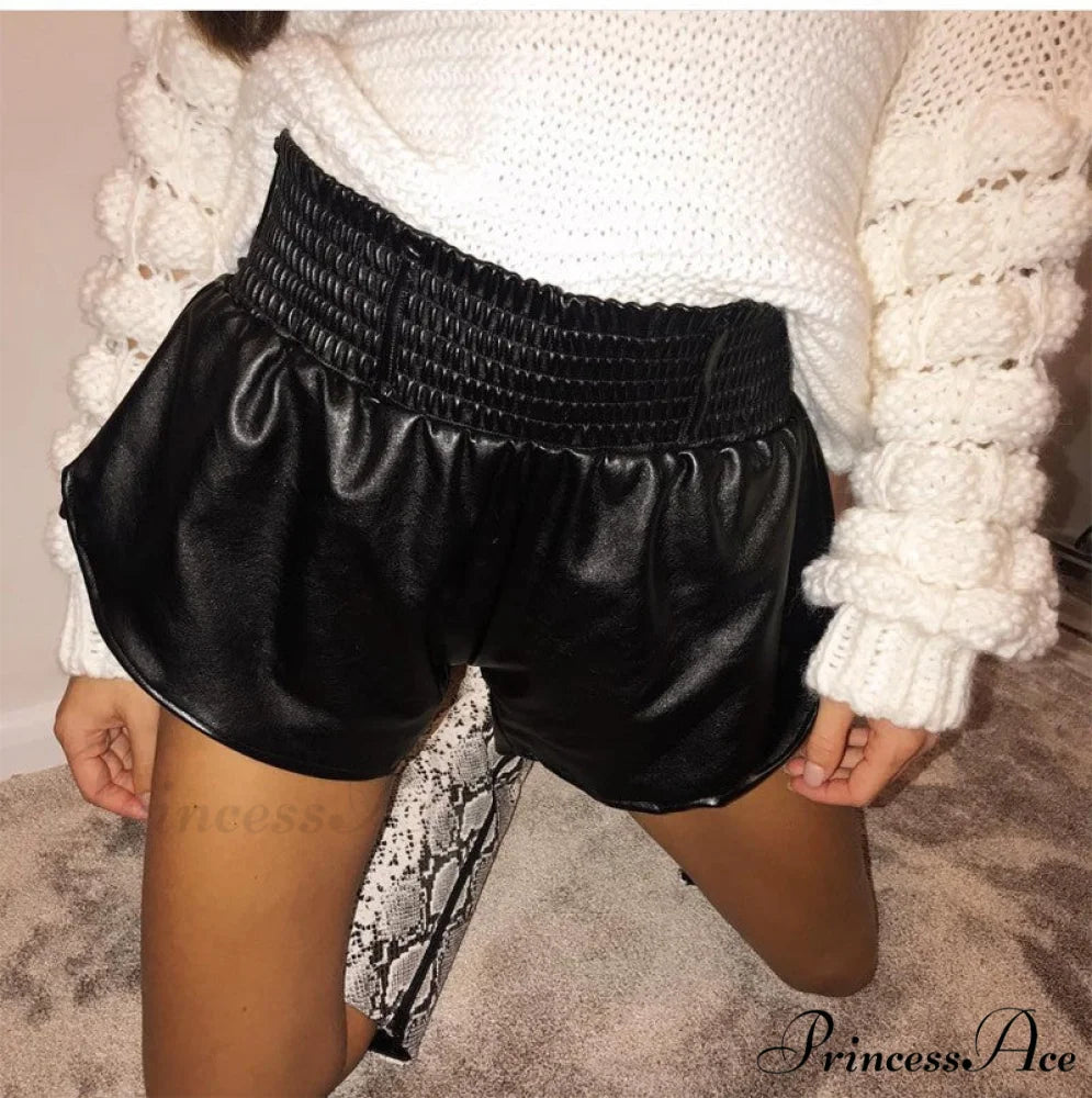 Elastic High Waist White PU Shorts
