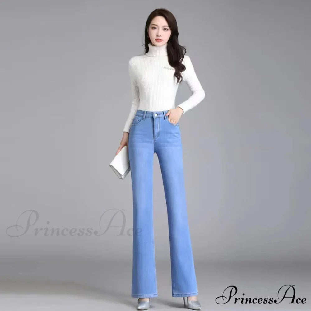 Elastic High Waist Woman Flare 2024 New Korean Fashion Clothing Pockets Slim Denim Solid Casual Flare Jean