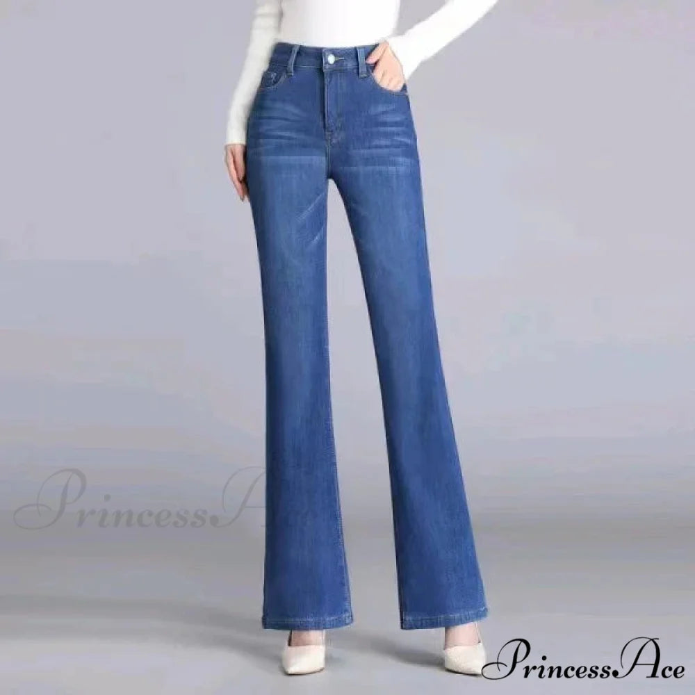 Elastic High Waist Woman Flare 2024 New Korean Fashion Clothing Pockets Slim Denim Solid Casual Flare Jean Dark Blue