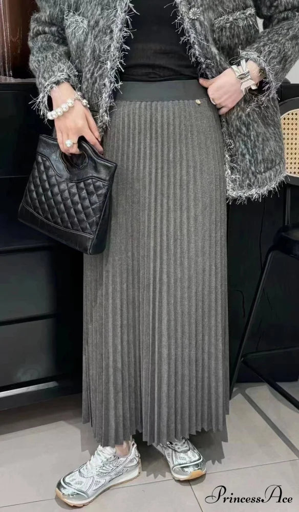 Elastic High-Waisted Stylish Pleated Midi Skirt