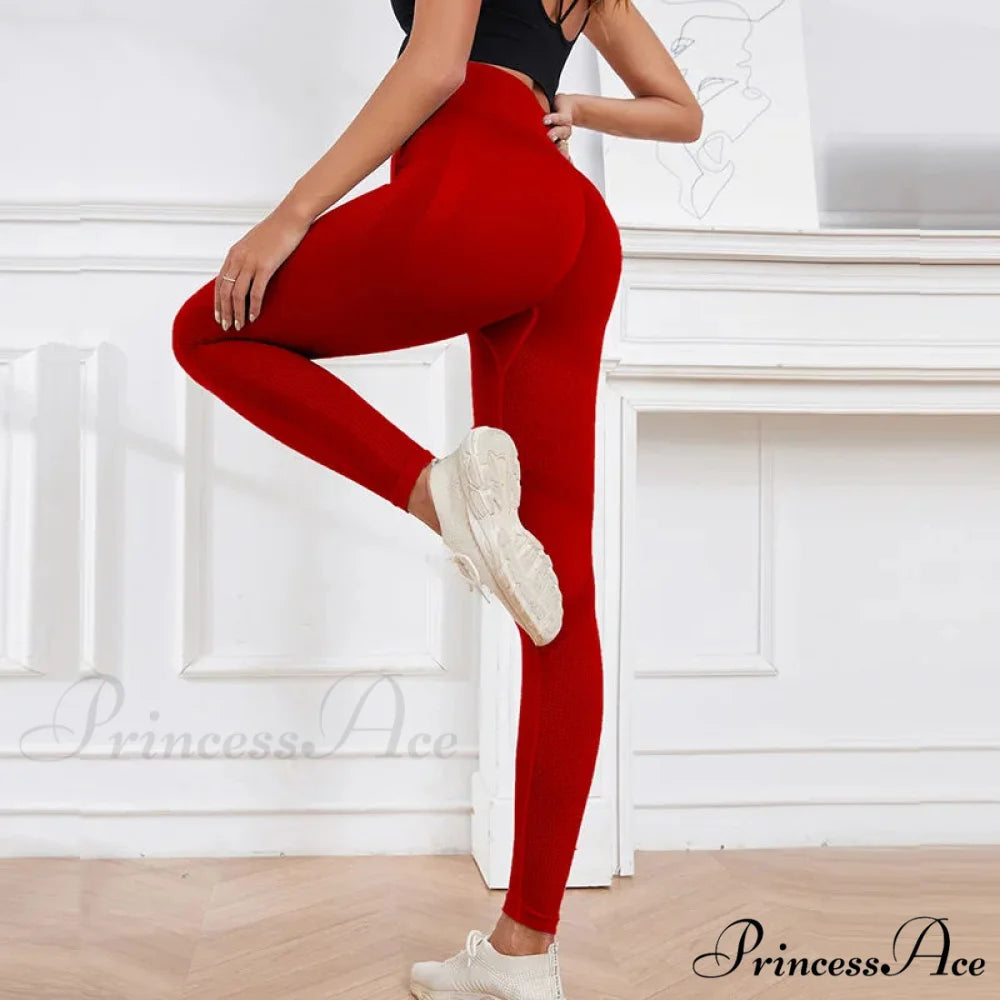 Elastic Hip Lifting Slim Gym Workout Legging Red / S