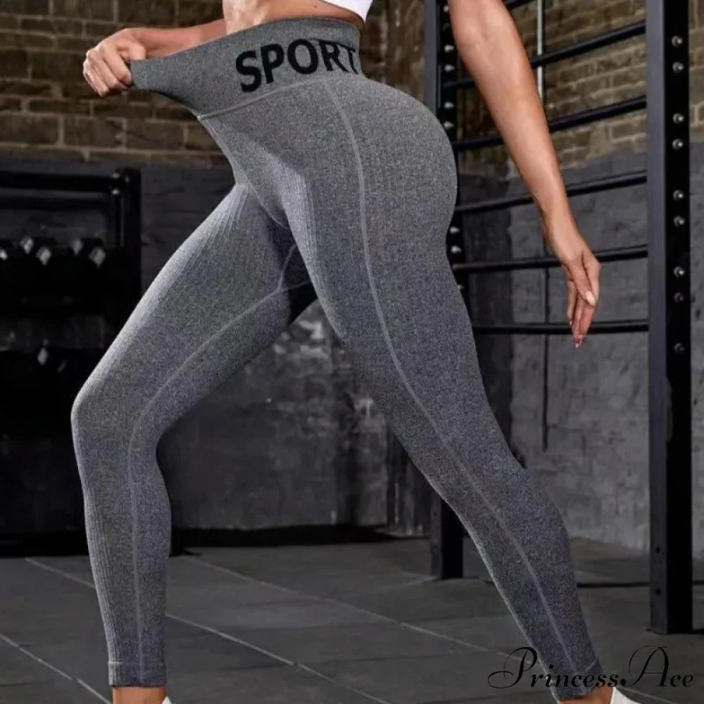 Elastic Letter Print Butt Lifting Yoga Legging