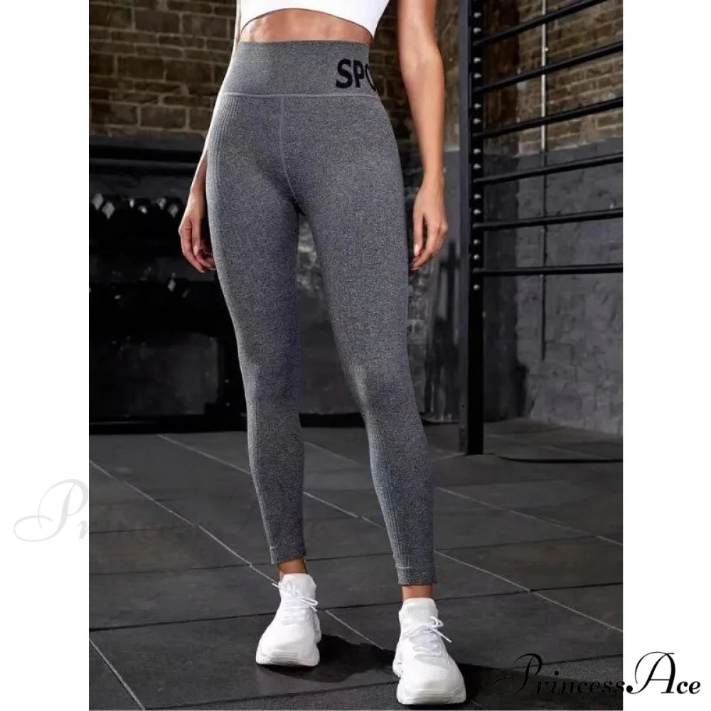 Elastic Letter Print Butt Lifting Yoga Legging