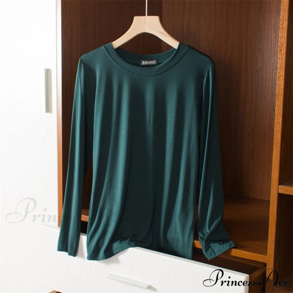 Elastic Long Sleeve Bottomed T-shirt Dark Green / M