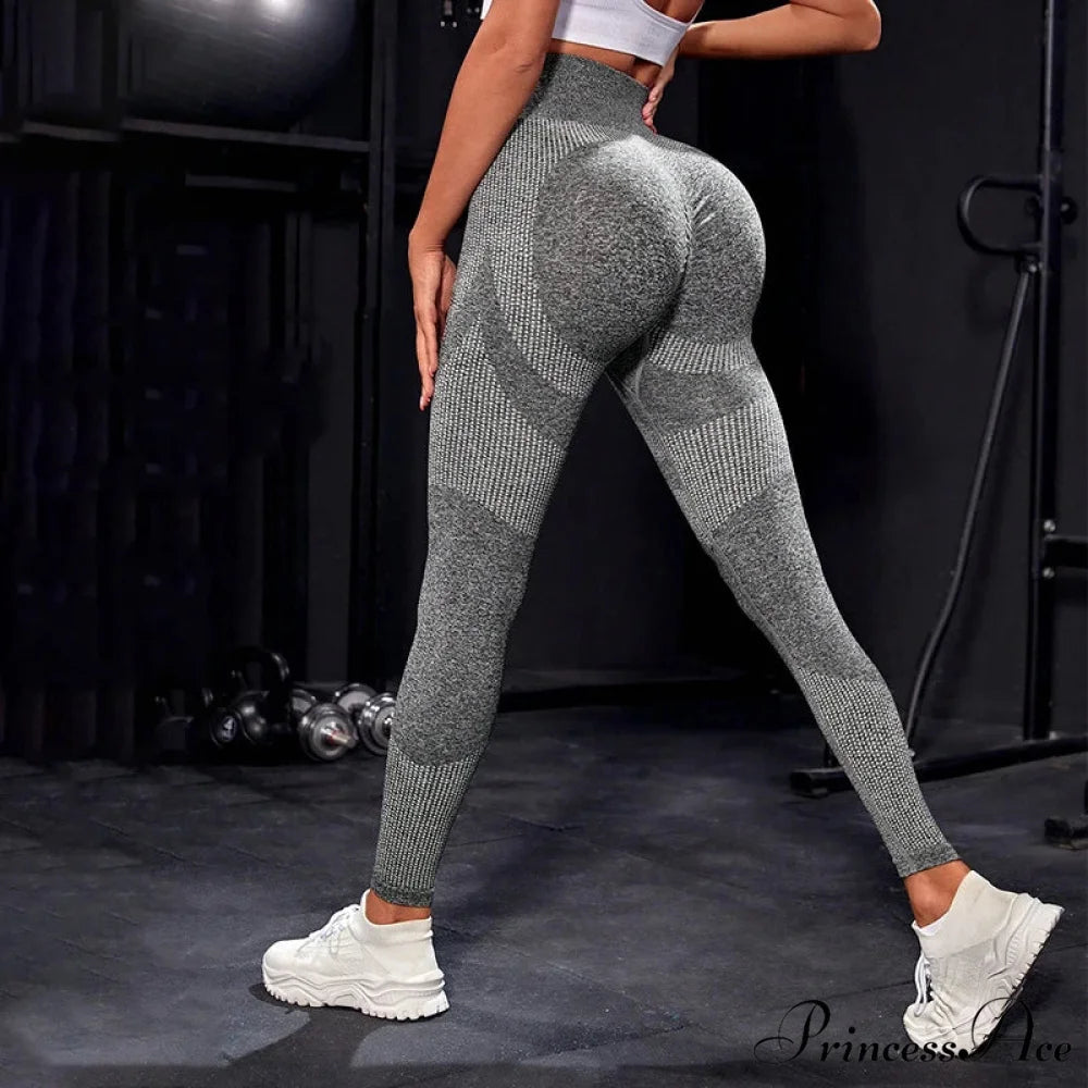 Elastic Seamless Fitness High Waist Sports Running Legging gray / S