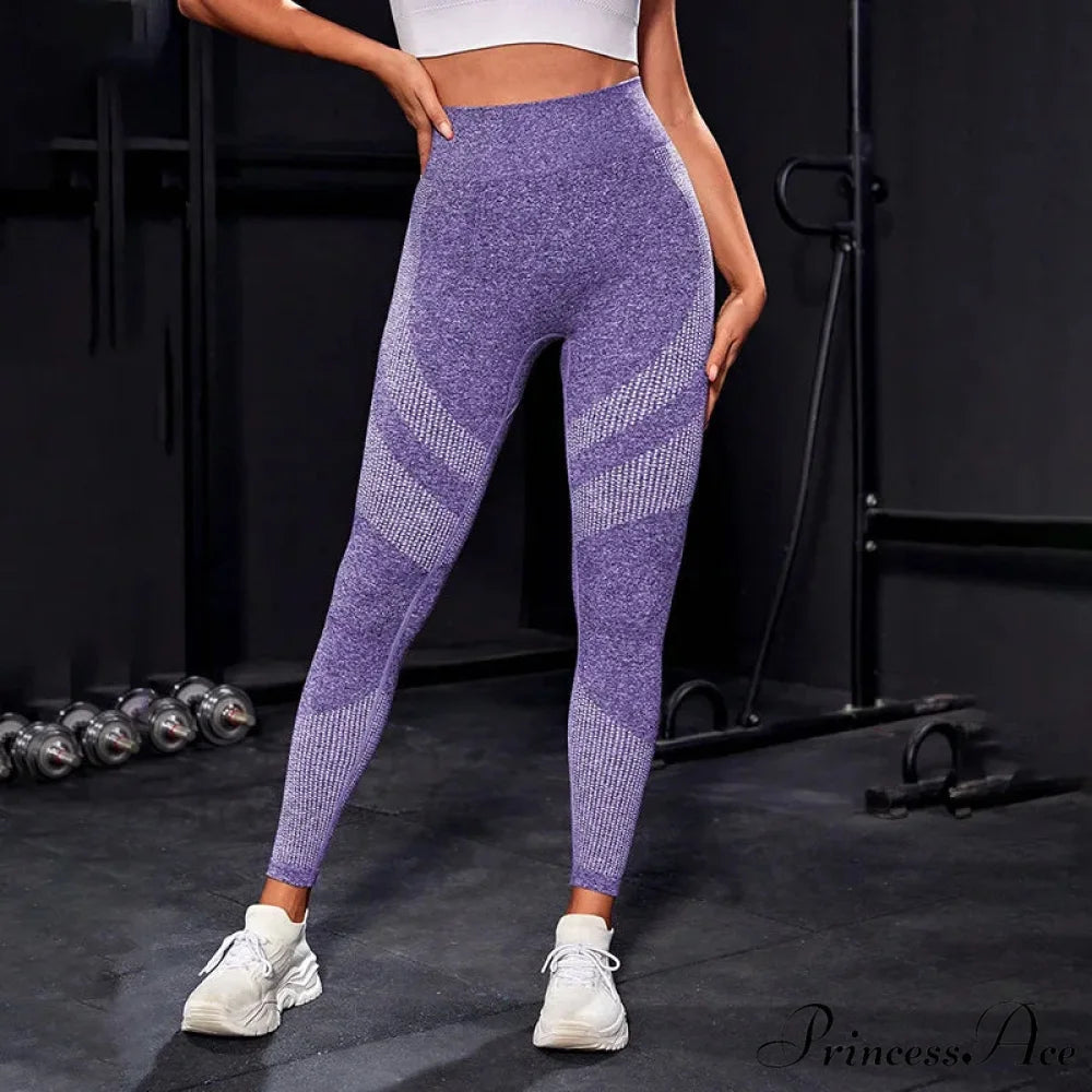Elastic Seamless Fitness High Waist Sports Running Legging Purple / S