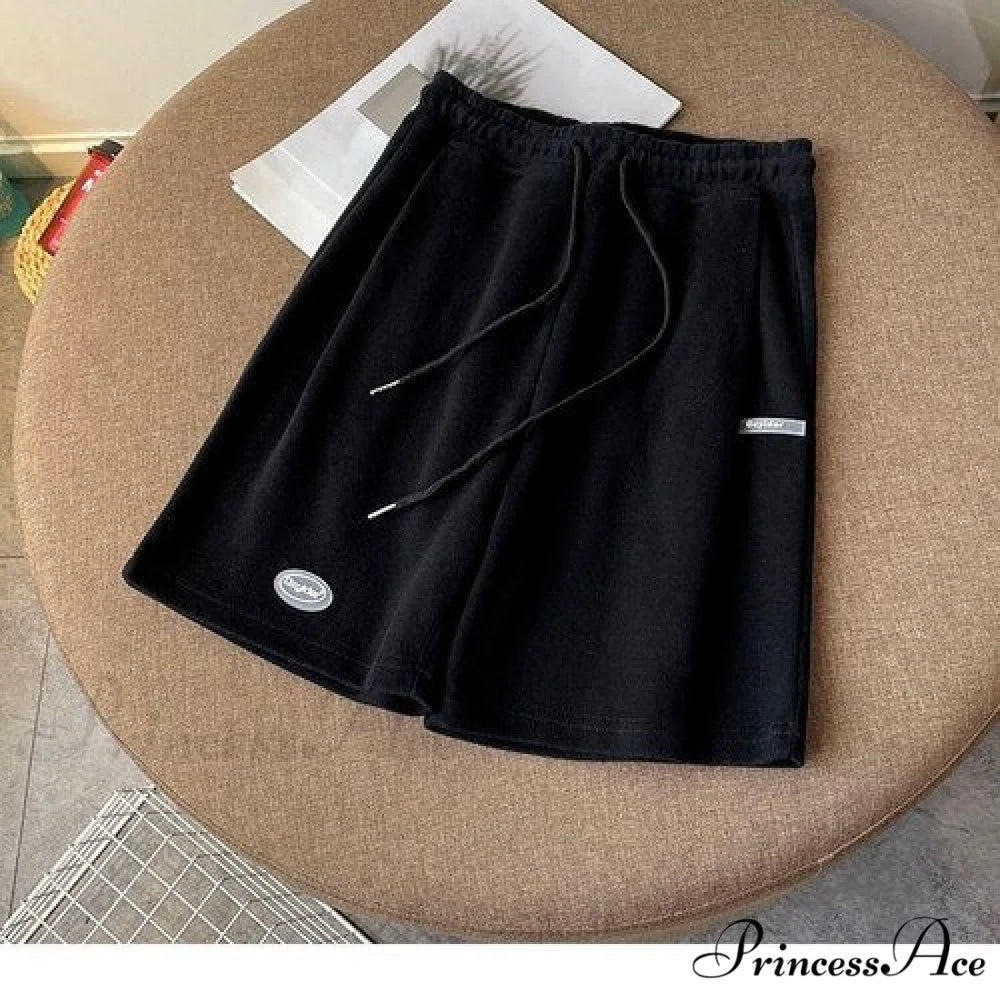 Elastic Waist Cotton Casual Biker Shorts black / S