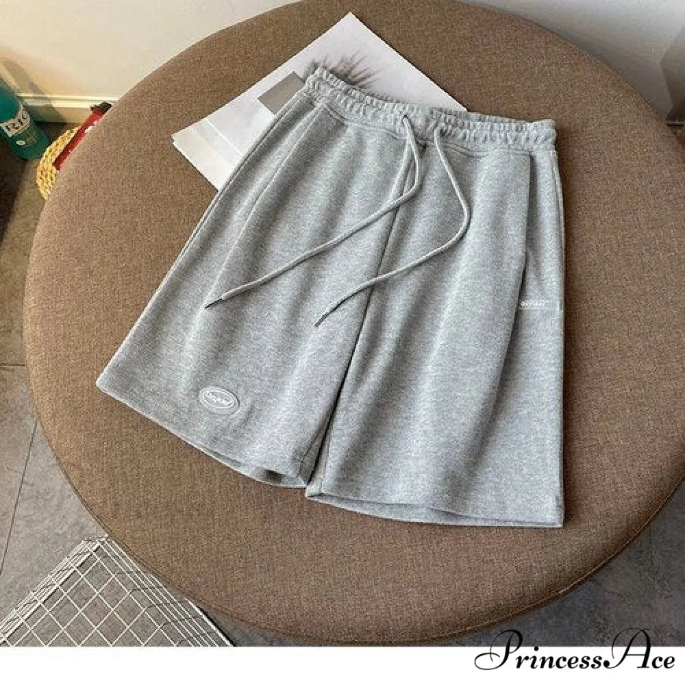 Elastic Waist Cotton Casual Biker Shorts gray / S