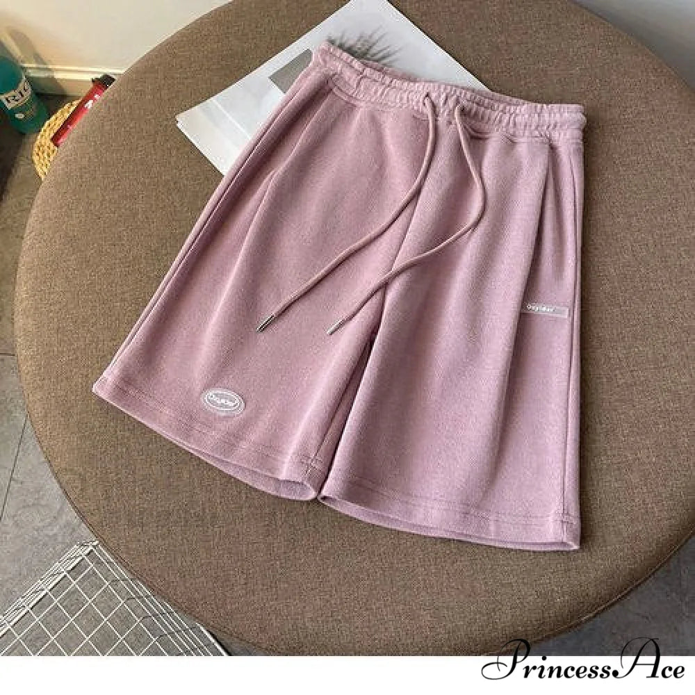 Elastic Waist Cotton Casual Biker Shorts Pink / S