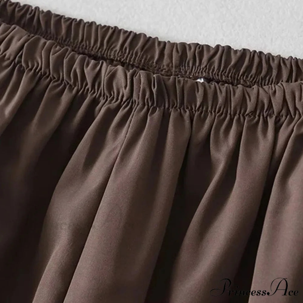 Elastic Waist Retro Solid Summer Clothes