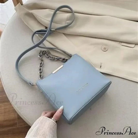Elderly Leather Chain Pail Shoulder Crossbody Blue crossbody-250126