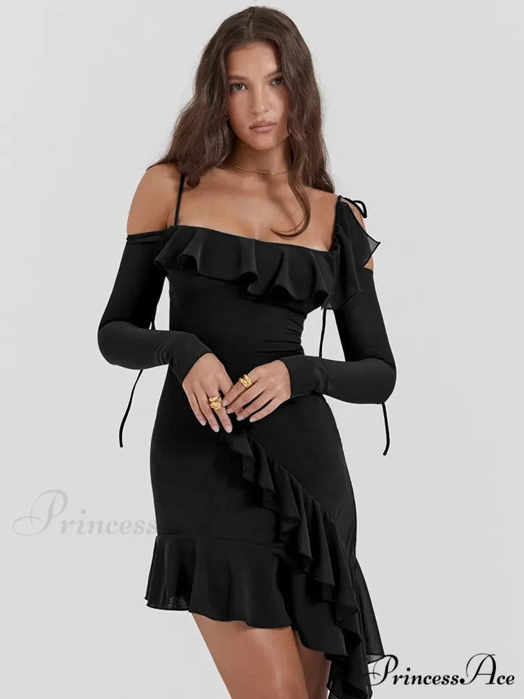 Eleanora Ruched Stylish Mini Dress S / Black