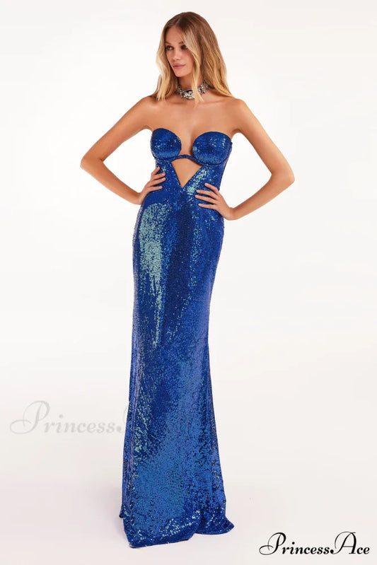 Electric Blue Maxi Charming Dress Covered In Sequins