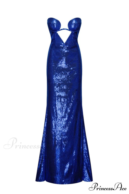 Electric Blue Maxi Charming Dress Covered In Sequins XXS / Electric Blue