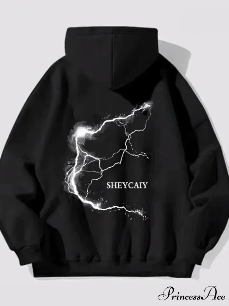 Electric Graphic Rap Fleece Hoodie Black / M(40-50KG) hoodies-241228