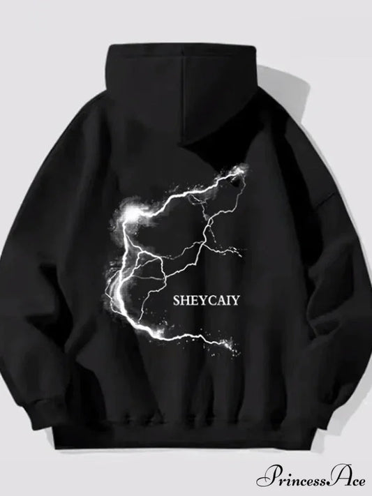 Electric Graphic Rap Fleece Hoodie Black / M(40-50KG) hoodies-241228