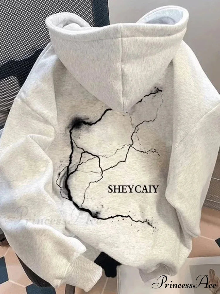 Electric Graphic Rap Fleece Hoodie GRAY / M(40-50KG) hoodies-241228