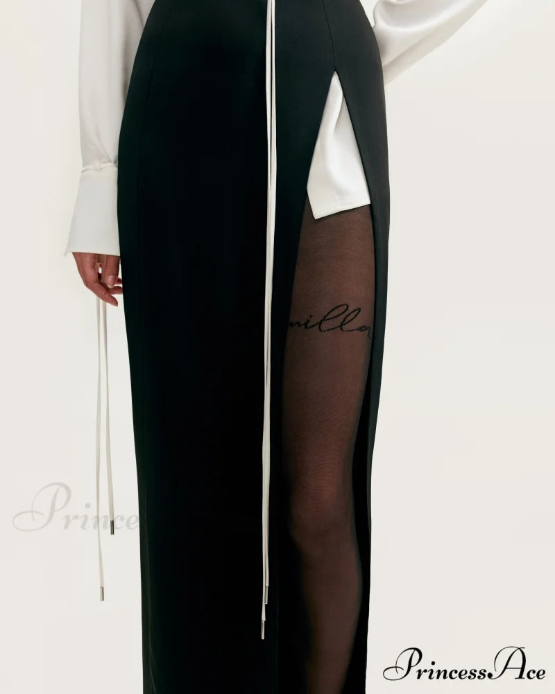 Elegant 3-Piece Set With White Silk Blouse White Sophisticated Mini Skirt And Black Crepe Maxi Skirt Xo Xo
