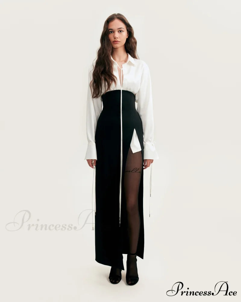 Elegant 3-Piece Set With White Silk Blouse White Sophisticated Mini Skirt And Black Crepe Maxi Skirt Xo Xo