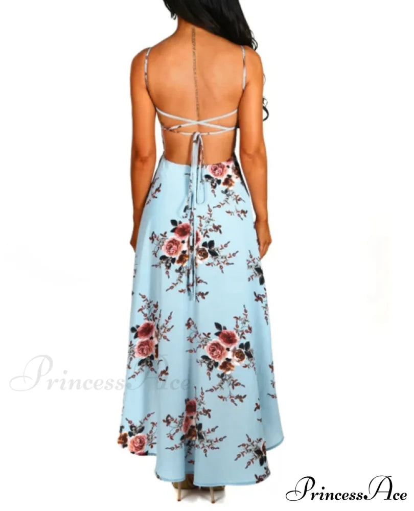Elegant Backless Floral Cami Dress L / YELLOW