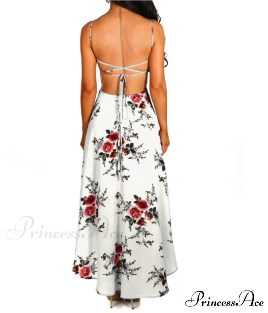 Elegant Backless Floral Cami Dress M / BLUE