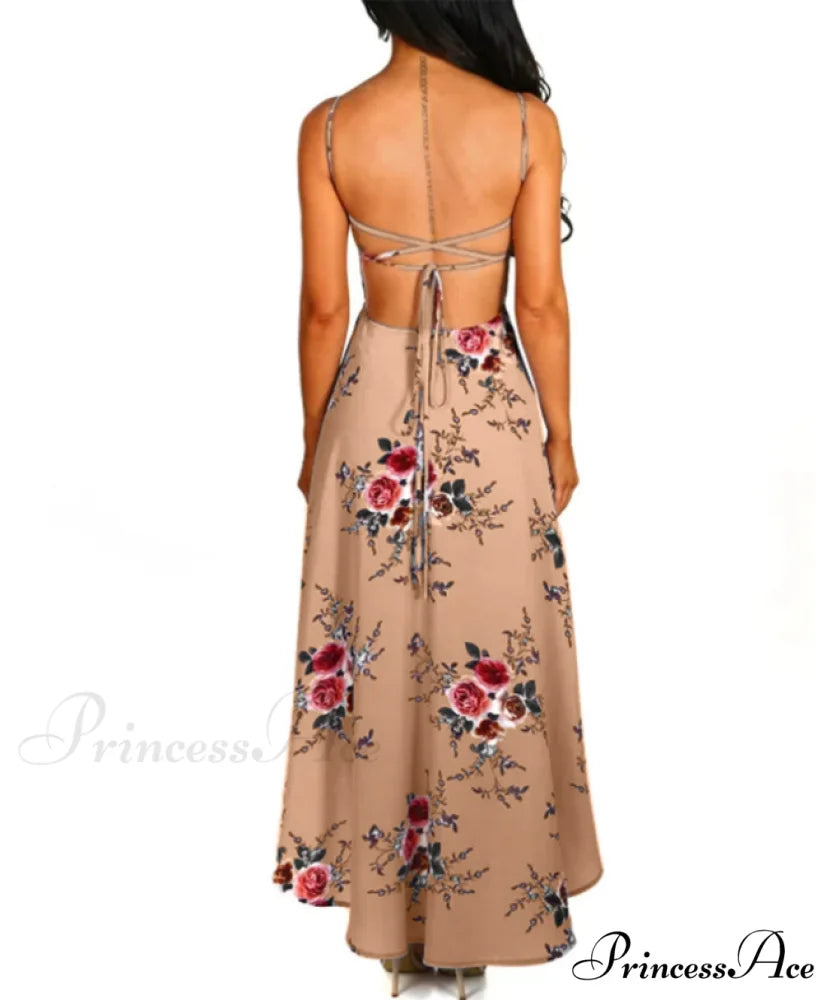 Elegant Backless Floral Cami Dress S / WHITE