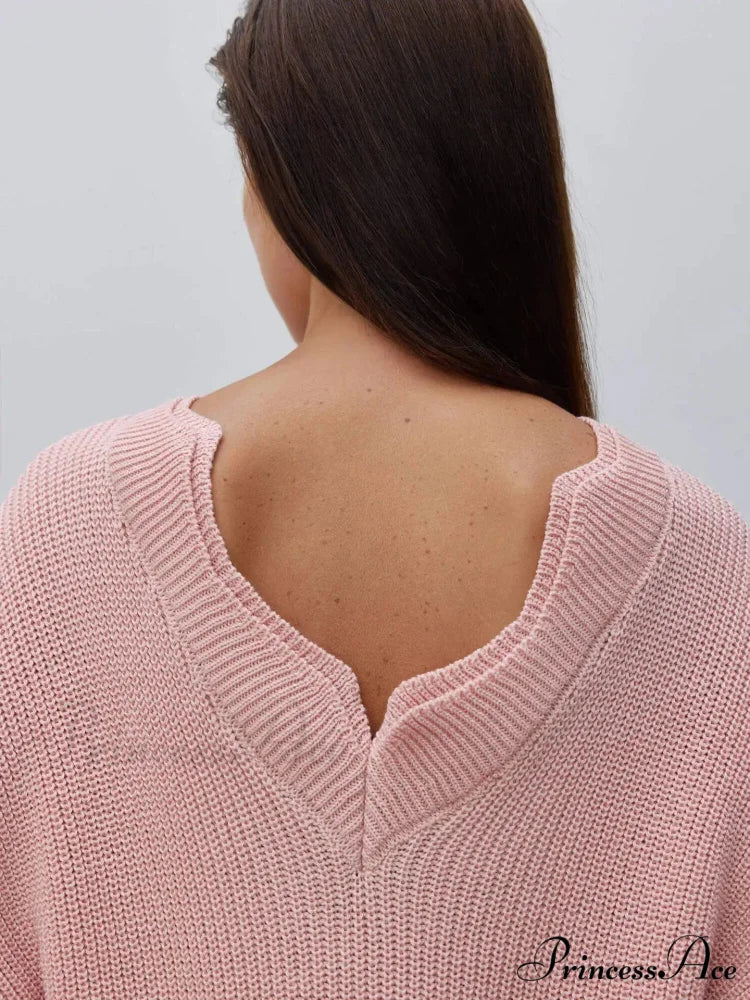 Elegant Backless Sexy Cut Out Long Sleeve Casual Christmas Sweater pink / S