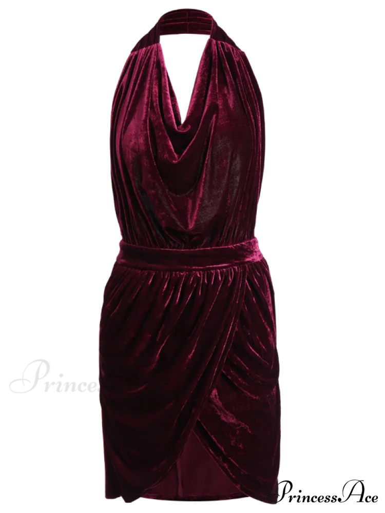Elegant Backless Velvet Draped Tulip Dress