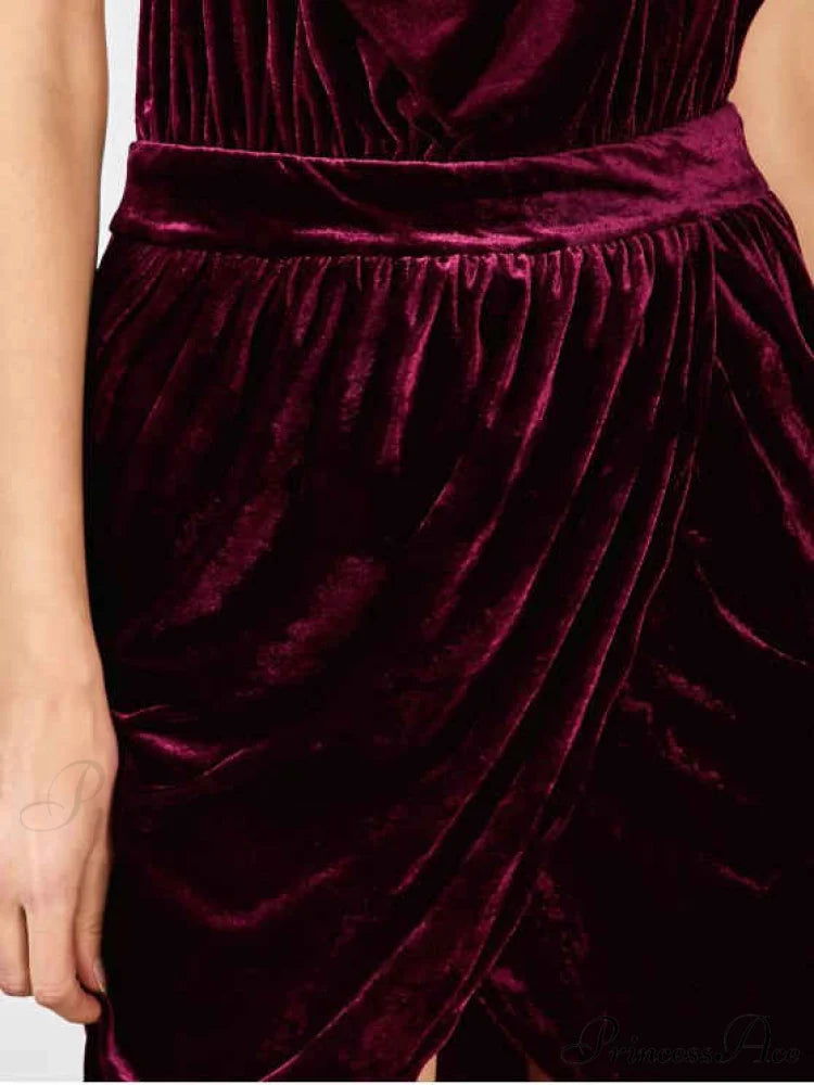 Elegant Backless Velvet Draped Tulip Dress