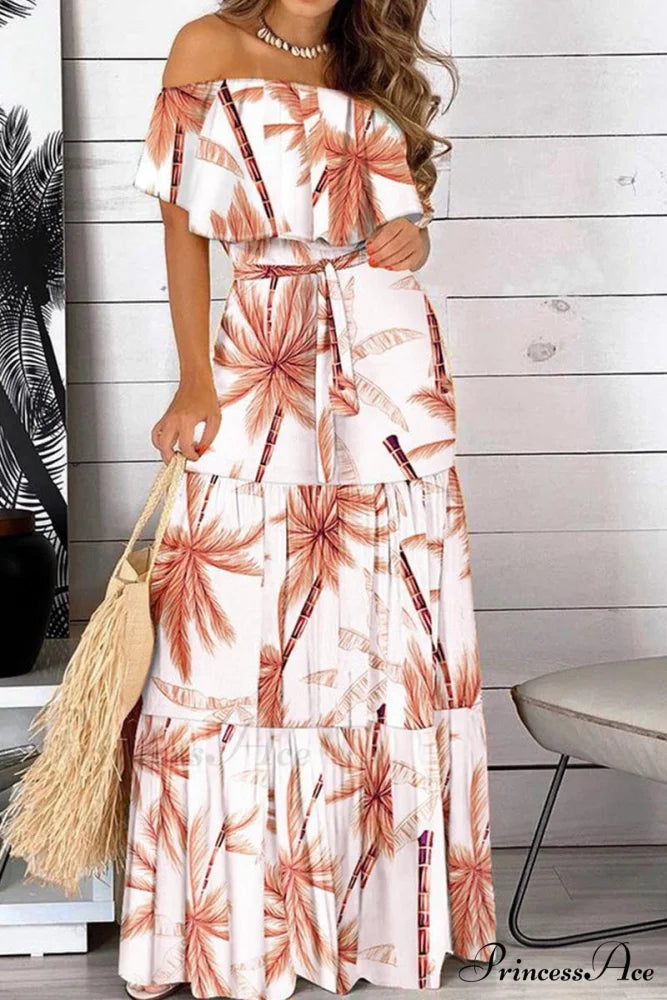 Elegant Bandeau Graceful Floral Maxi Dress White / S