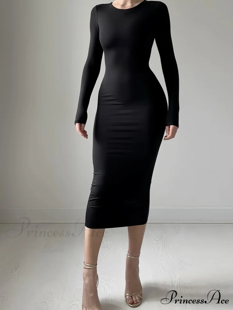 Elegant Black Bodycon Dress with Full-Length Sleeves XS / Black