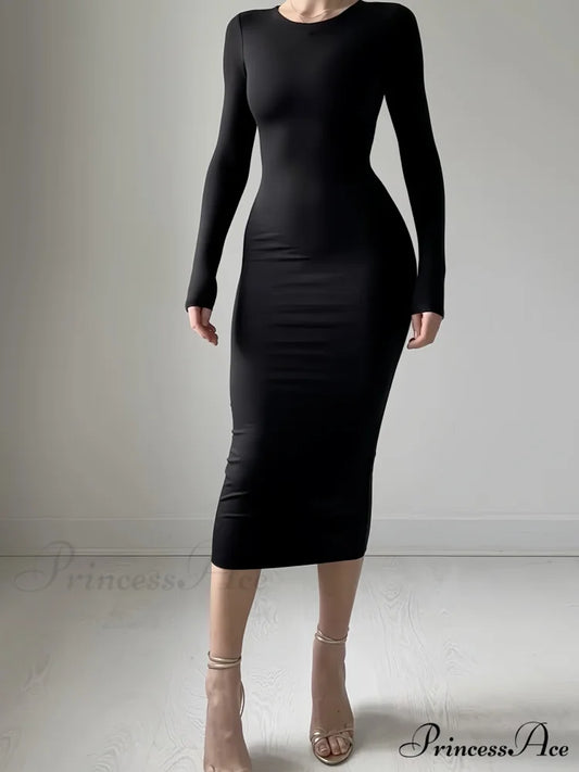 Elegant Black Bodycon Dress with Full-Length Sleeves XS / Black