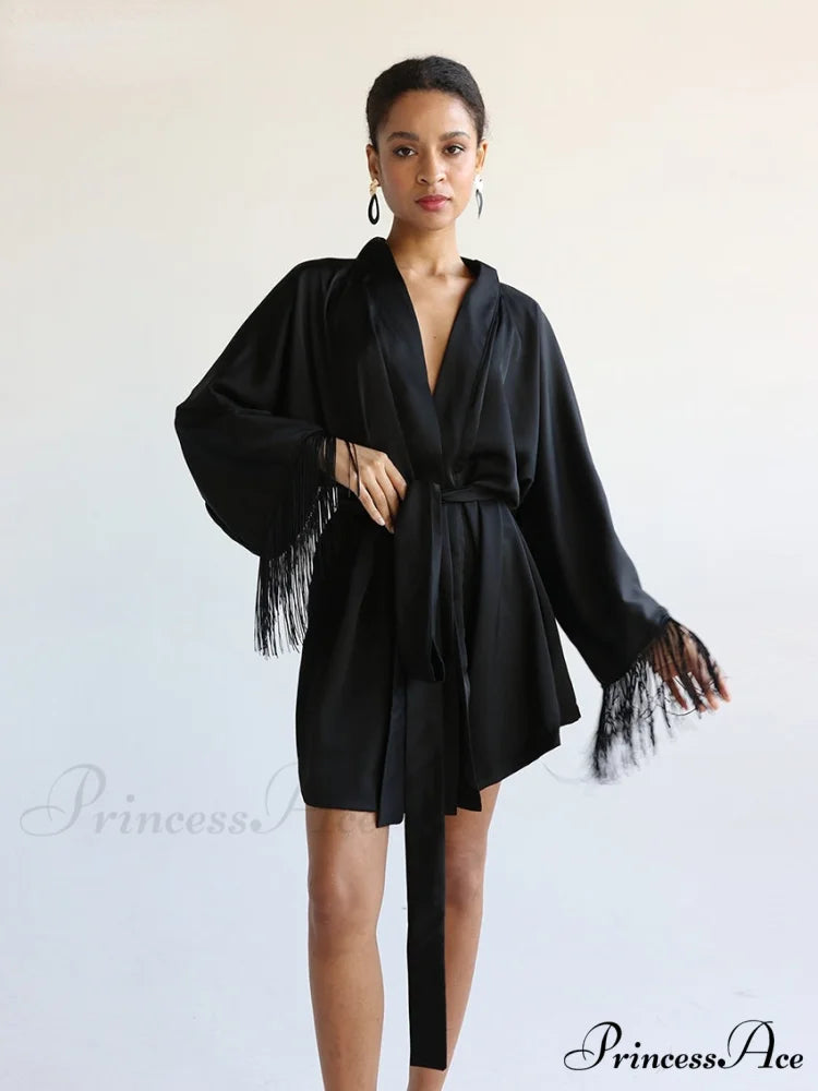 Elegant Black Satin Dresses Black / S