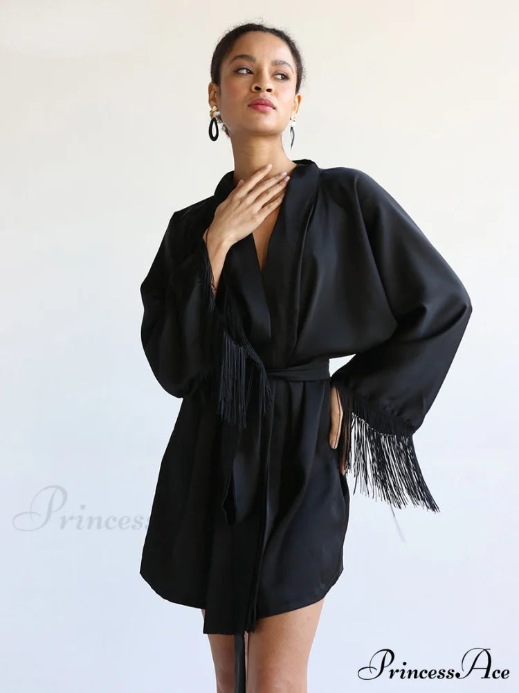 Elegant Black Satin Dresses Black / S