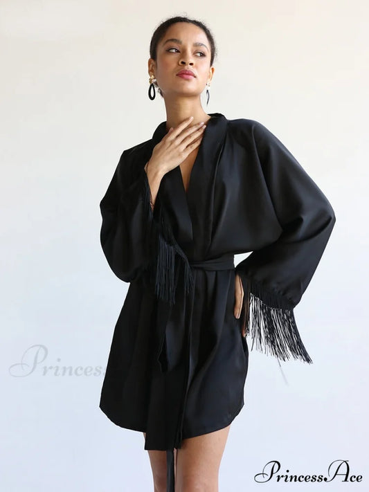 Elegant Black Satin Dresses Black / S