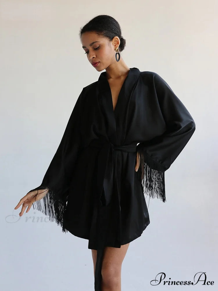 Elegant Black Satin Dresses Black / S