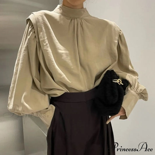 Elegant Blouse Black Sleeves Blouse Lantern Oversized and Vintage with Up Button Women’s Detail Ka / S