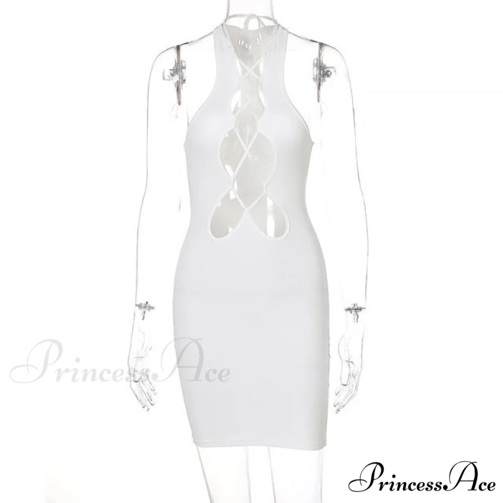 Elegant Bodycon Skinny Mini Dress White / L