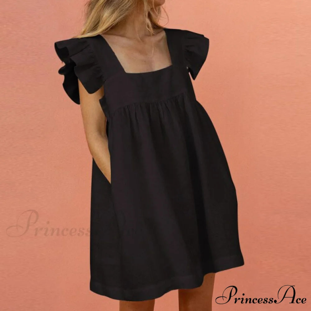 Elegant Butterfly Sleeve Beach Party Dress Black / 2XL