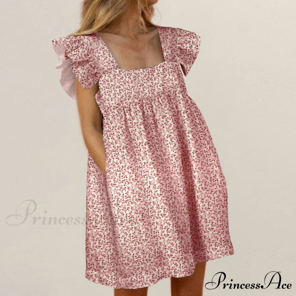 Elegant Butterfly Sleeve Beach Party Dress Pink / 2XL