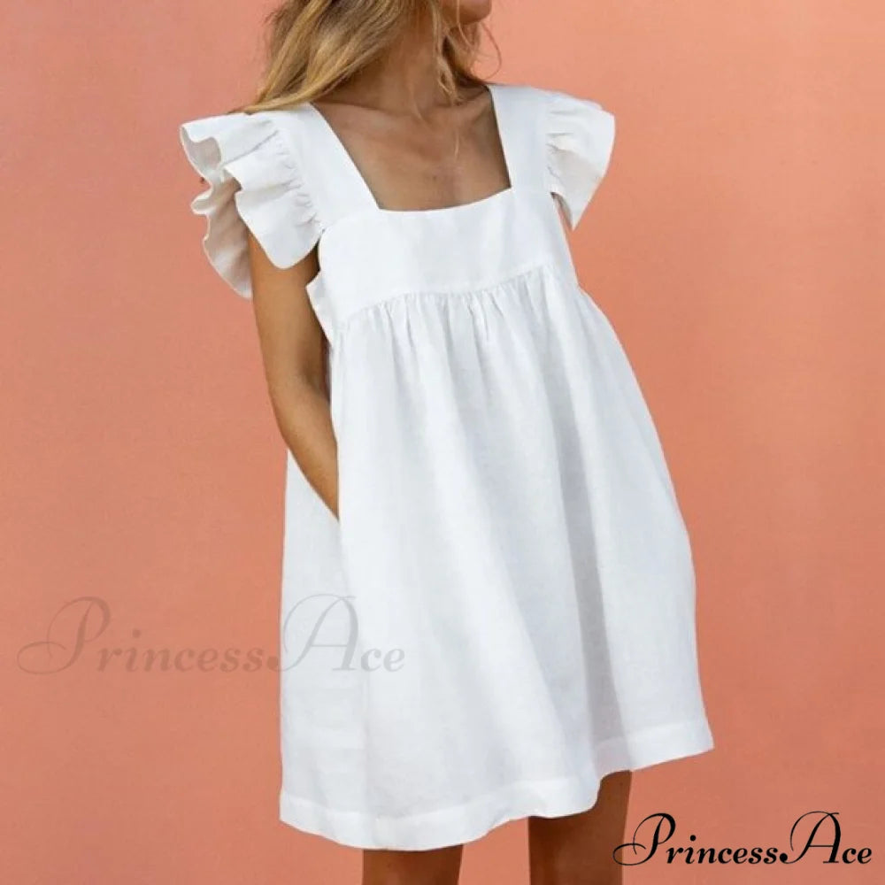 Elegant Butterfly Sleeve Beach Party Dress White / 2XL